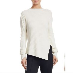Helmut Lang Long sleeve rib knit paper-blend sweater in white
